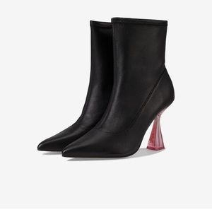 Ted Baker NWT Liya Stretch Leather High Heel Ankle Boots, size 38 Pink Heel.